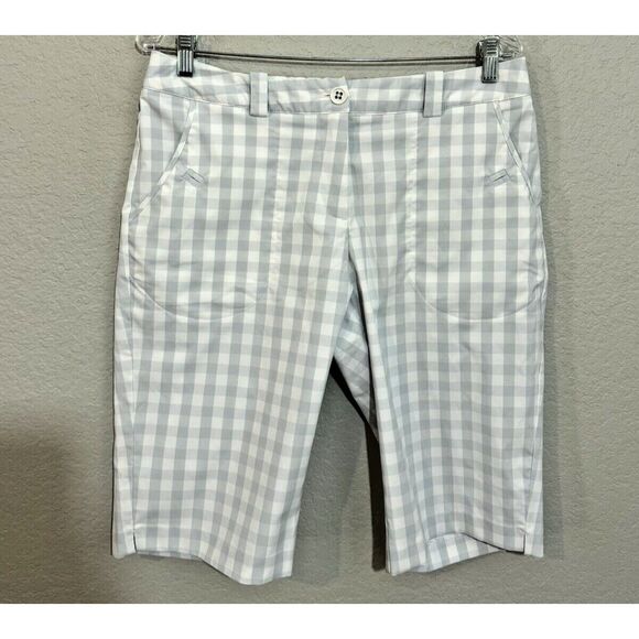 Nike Golf Shorts Womens 10 Gray White Check Dri Fit Performance‎ Pockets Ladies - Picture 1 of 4
